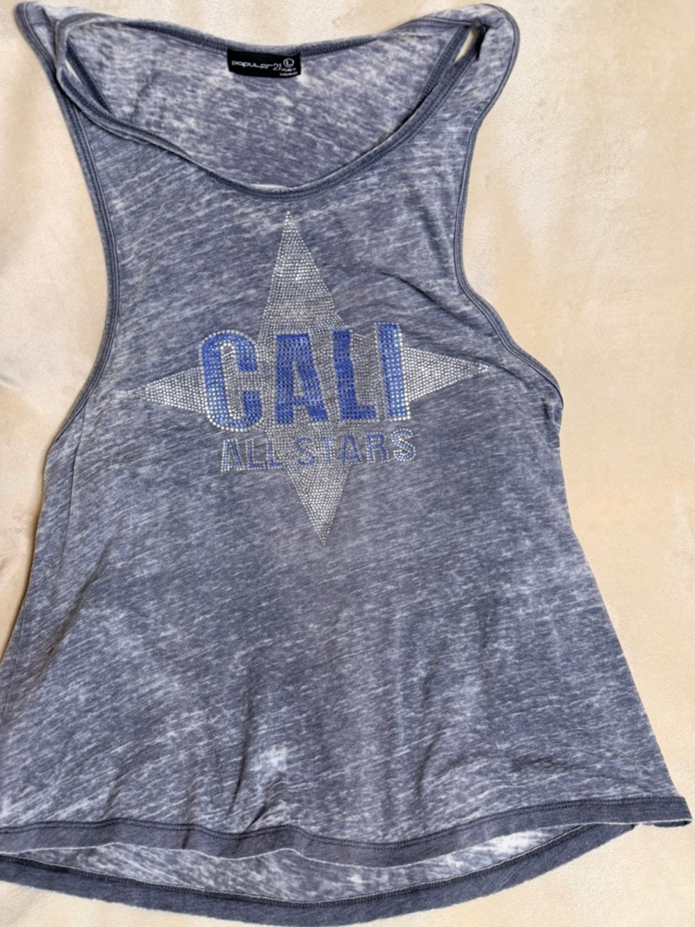 CALI All Stars Rhinestone Graphic Tank - Gray Blue